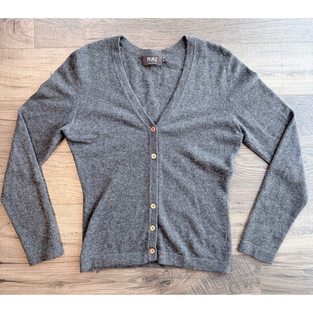 Pure Collection 100% Cashmere Gray Cardigan Sweater Women's 12 Quiet Luxury READ